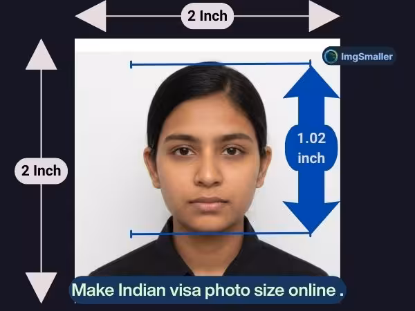 Indian visa photo 2x2 inch 51x51mm sample with white background ready for online upload